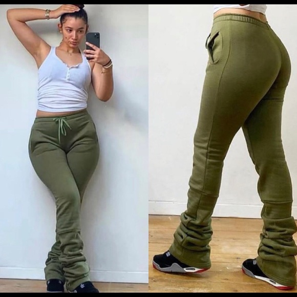 Pants - 🔥🔥🔥🚨 OLIVE GREEN STACKED PANTS